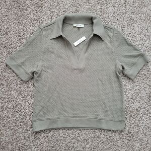 Madewell Collared Pointelle Sweater Shirt Johnny Collar Green Size Small New NWD